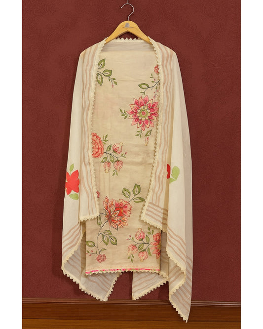 Ivory Bloom – Hand-Painted Floral Unstitched Suit