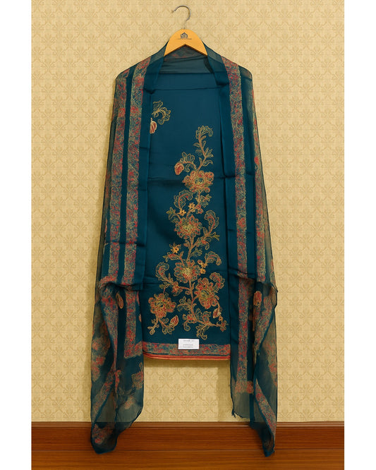 Midnight Teal Elegance – Embroidered Unstitched Suit Set