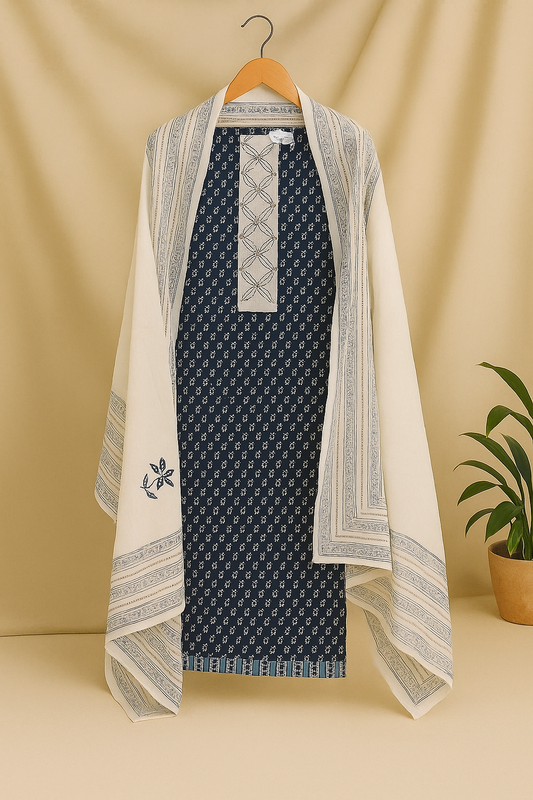 Indigo Grace – Block Print Unstitched Suit Set