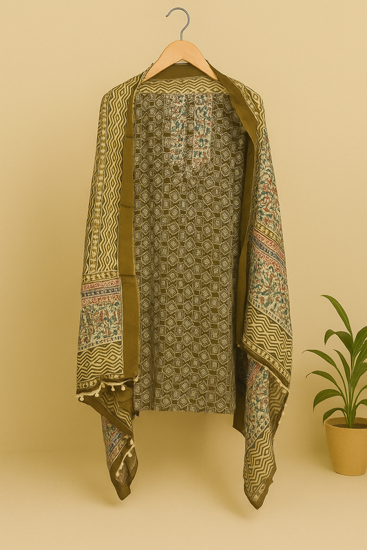 Earthy Elegance – Printed Unstitched Suit Set