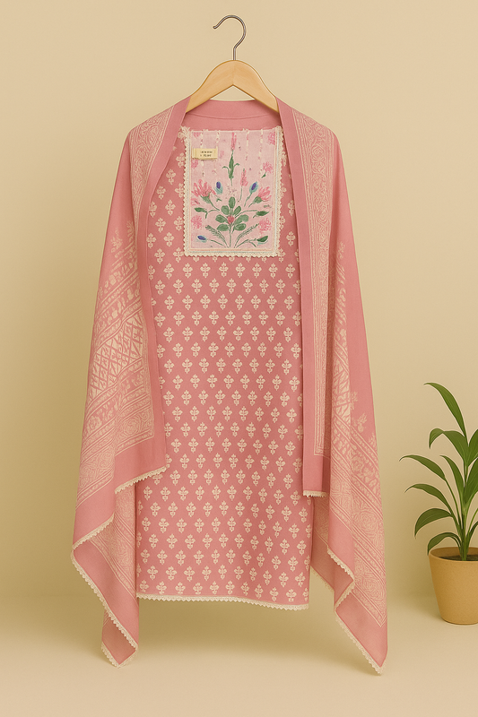 Blush Pink Floral Elegance – Unstitched Suit Set