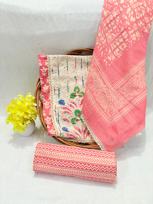 Blush Pink Floral Elegance – Unstitched Suit Set