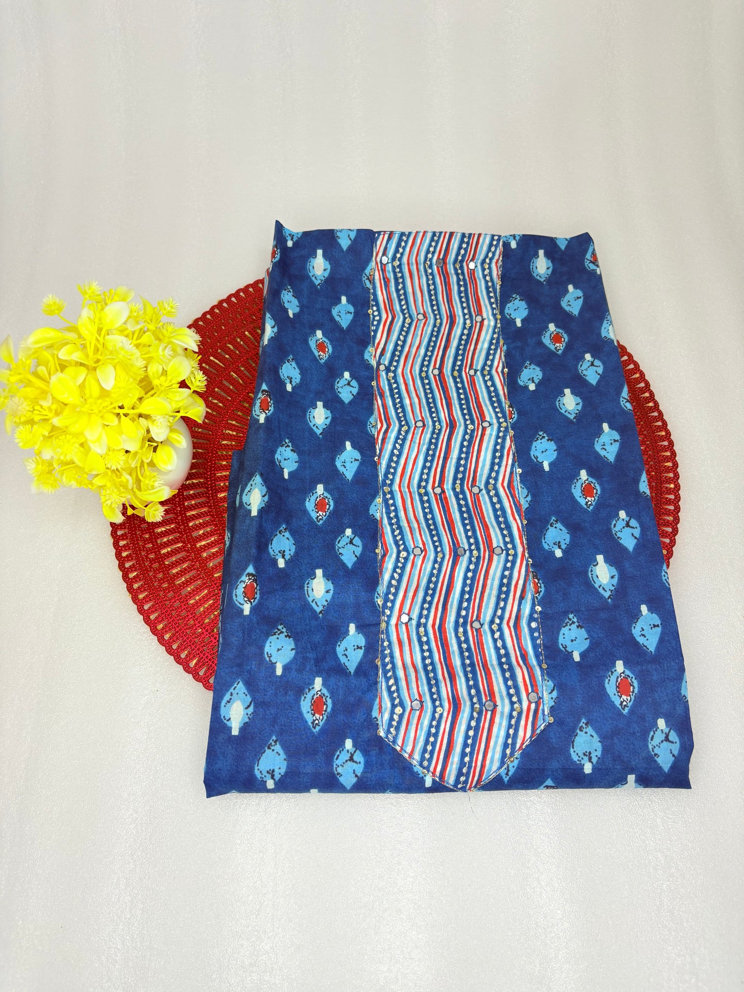 Indigo Essence – Unstitched Ikat Print Suit with Tie-Dye Dupatta