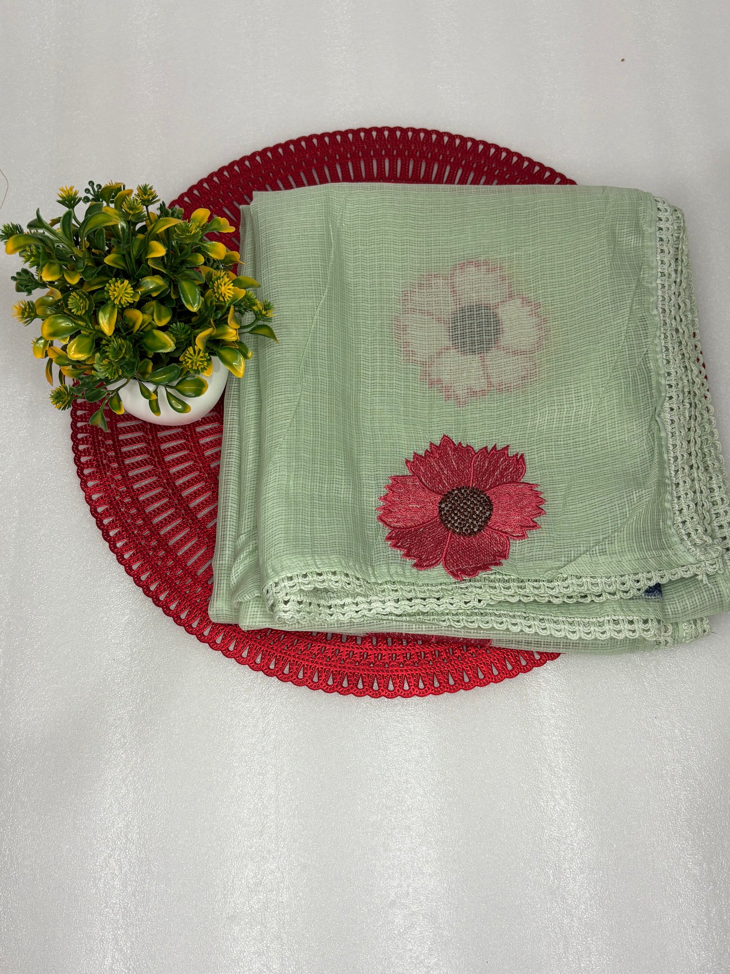 Pastel Meadow – Embroidered Unstitched Suit in Light Pistachio Green