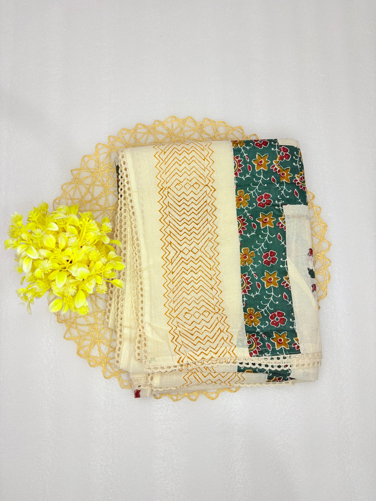 Emerald Charm – Green Floral Unstitched Suit with Ivory Dupatta