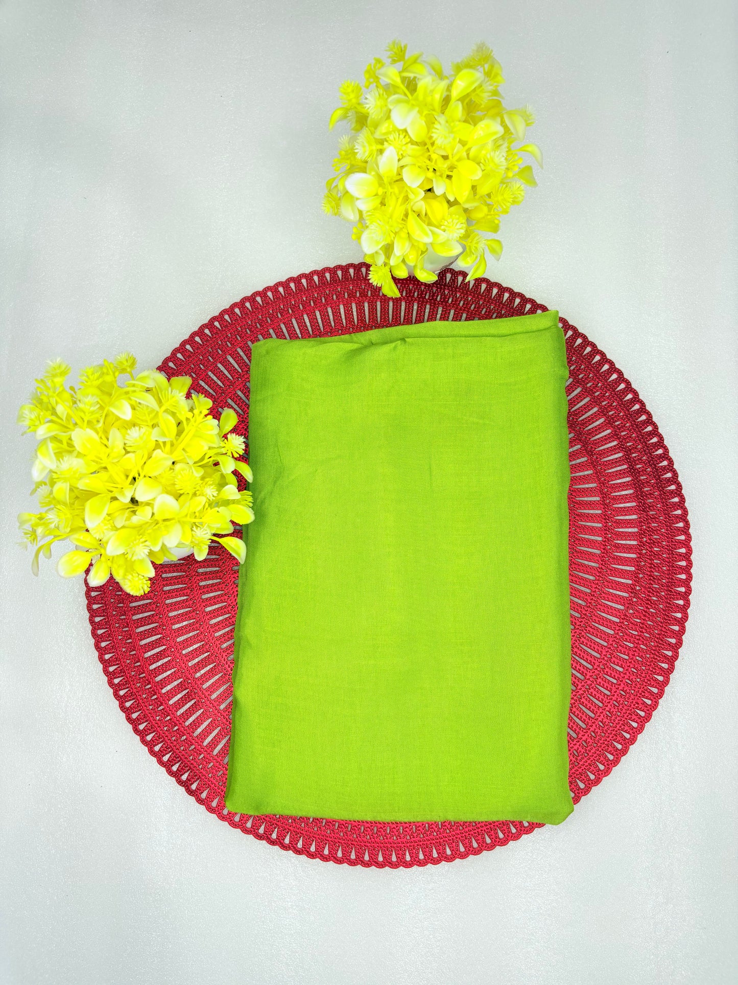 Lime Green Silk Unstitched Suit with Floral Printed Dupatta