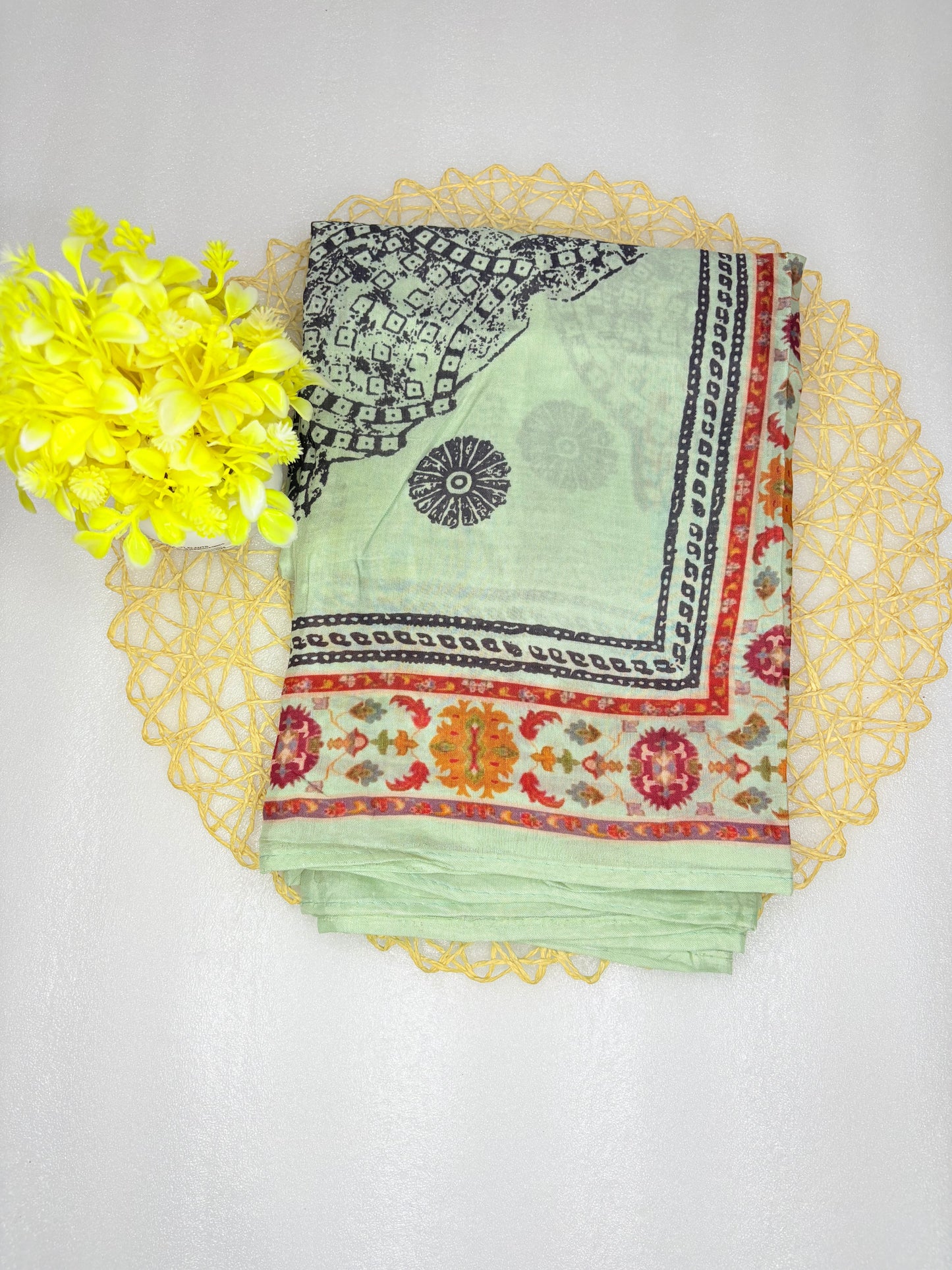 Mint Green Printed Unstitched Suit with Ornate Dupatta
