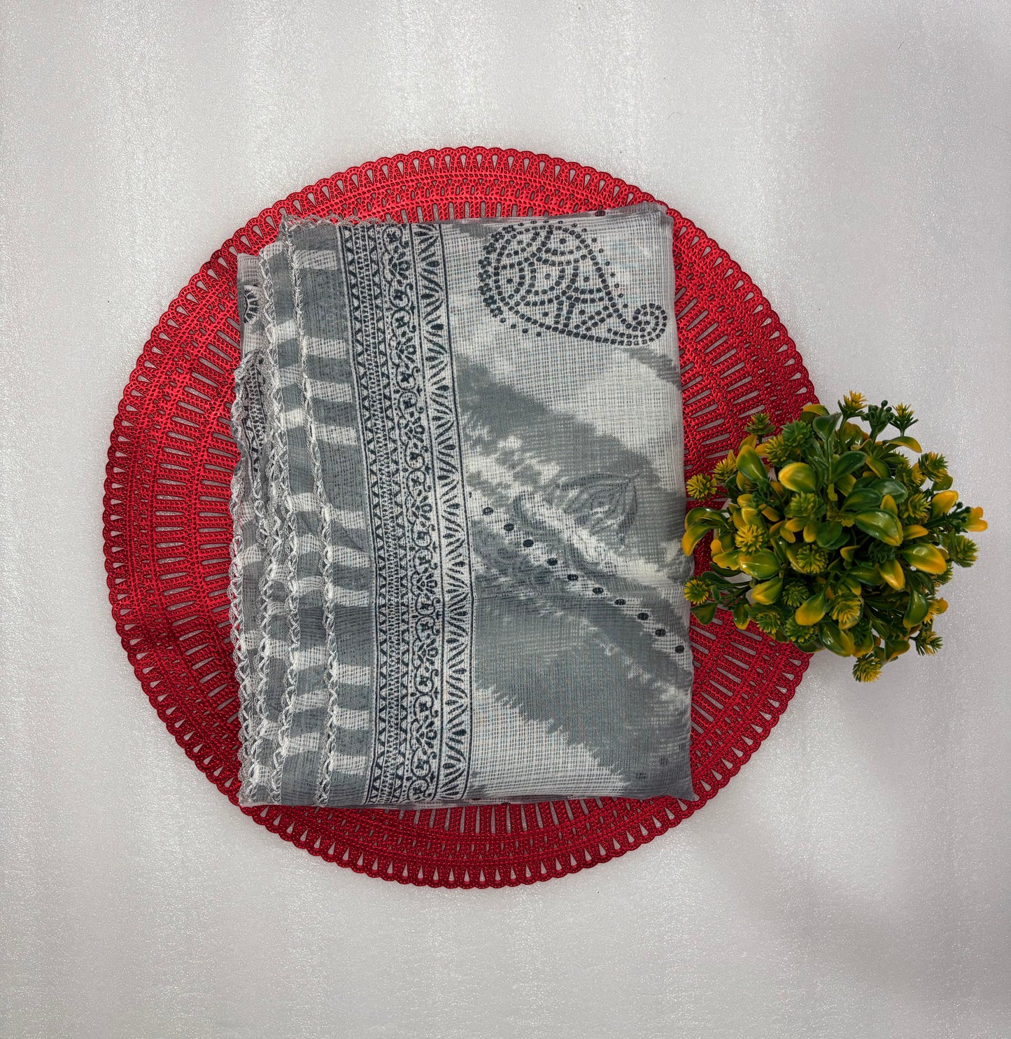 Soft Grey Embroidered Unstitched Suit with Subtle Paisley Dupatta
