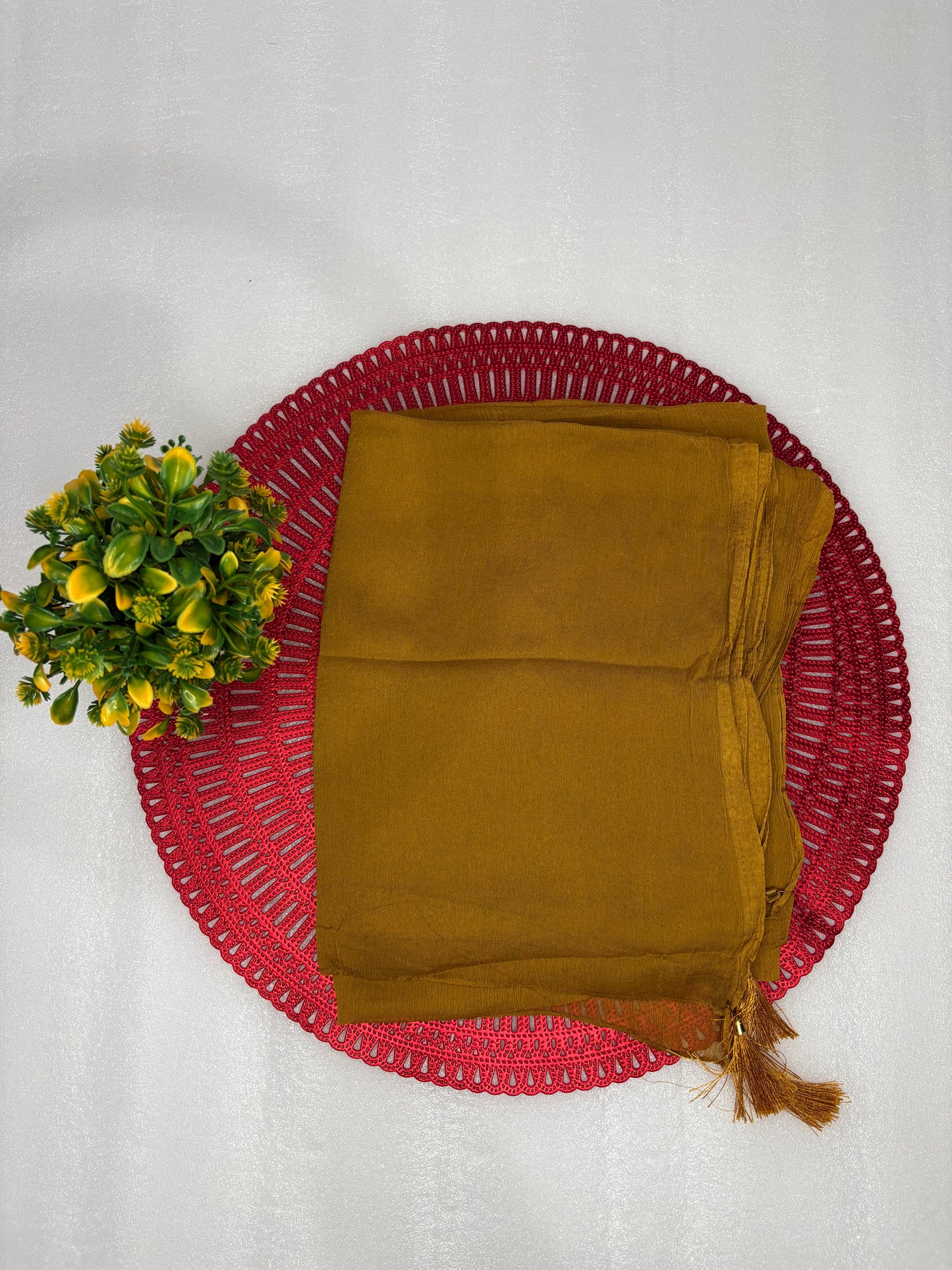 Mustard Yellow Floral Printed Unstitched Suit with Sheer Dupatta