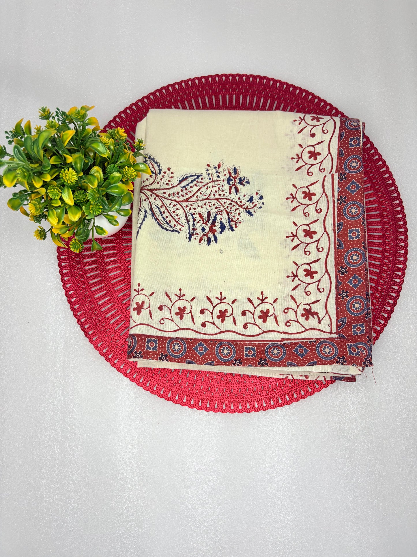 Rust Heritage – Unstitched Block Print Suit with Cream Dupatta
