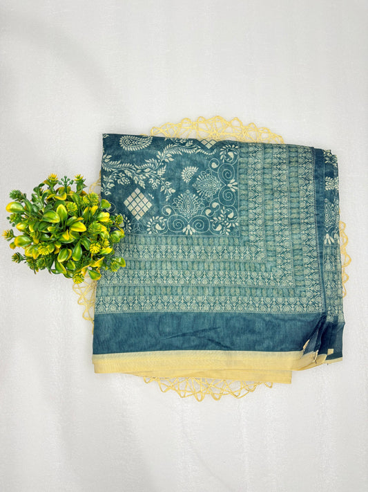 Deep Teal Embroidered Unstitched Suit with Paisley Dupatta