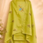 Lime Green Floral Bird Embroidered Unstitched Suit Set with Dupatta
