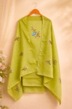 Lime Green Floral Bird Embroidered Unstitched Suit Set with Dupatta