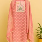 Coral Pink Floral Embroidered Unstitched Suit Set with Dupatta