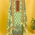 Mint Green Ethnic Printed Unstitched Suit Set with Dupatta