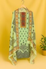 Mint Green Ethnic Printed Unstitched Suit Set with Dupatta