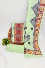 Mint Green Ethnic Printed Unstitched Suit Set with Dupatta - Image 2
