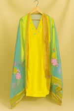 Bold Yellow Base Paired with a Dreamy Pastel Green Dupatta