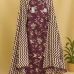 Deep Plum Floral Print with Chic Zigzag Dupatta