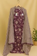 Deep Plum Floral Print with Chic Zigzag Dupatta