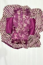 Deep Plum Floral Print with Chic Zigzag Dupatta - Image 4