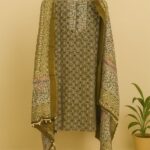 Olive Patterned Unstitched Suit