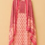 Rose Pink Traditional Printed Unstitched Suit Set with Dupatta