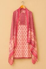 Rose Pink Traditional Printed Unstitched Suit Set with Dupatta