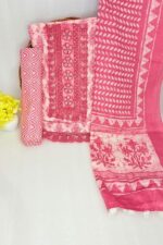 Rose Pink Traditional Printed Unstitched Suit Set with Dupatta - Image 2