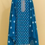 Teal Blue Printed Unstitched Suit Set with Coordinated Dupatta