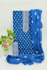 Teal Blue Printed Unstitched Suit Set with Coordinated Dupatta - Image 2