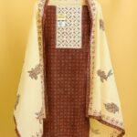 Rust Brown & Cream Ethnic Printed Unstitched Suit Set with Dupatta