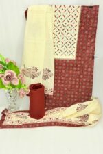 Rust Brown & Cream Ethnic Printed Unstitched Suit Set with Dupatta - Image 2